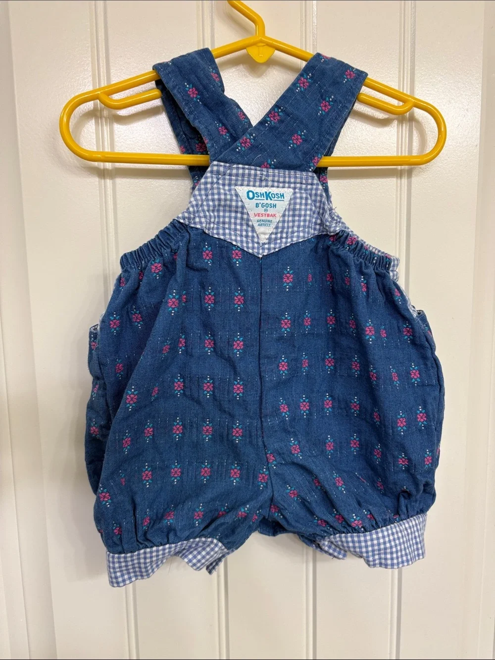 Vintage OshKosh B'gosh‎ Denim-Style Blue Floral Gingham Bubble Romper